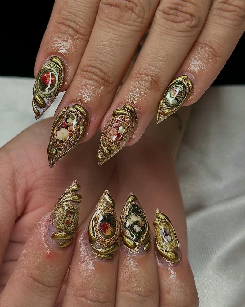 nail màu vàng cho móng tròn