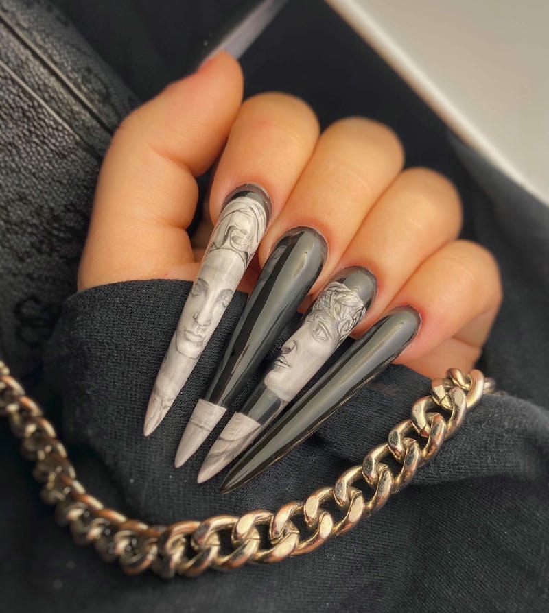 nail màu xám cho móng tay dài