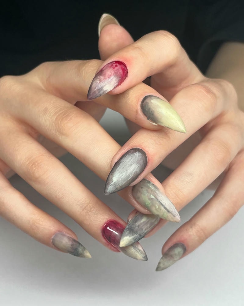 nail màu xám pha màu