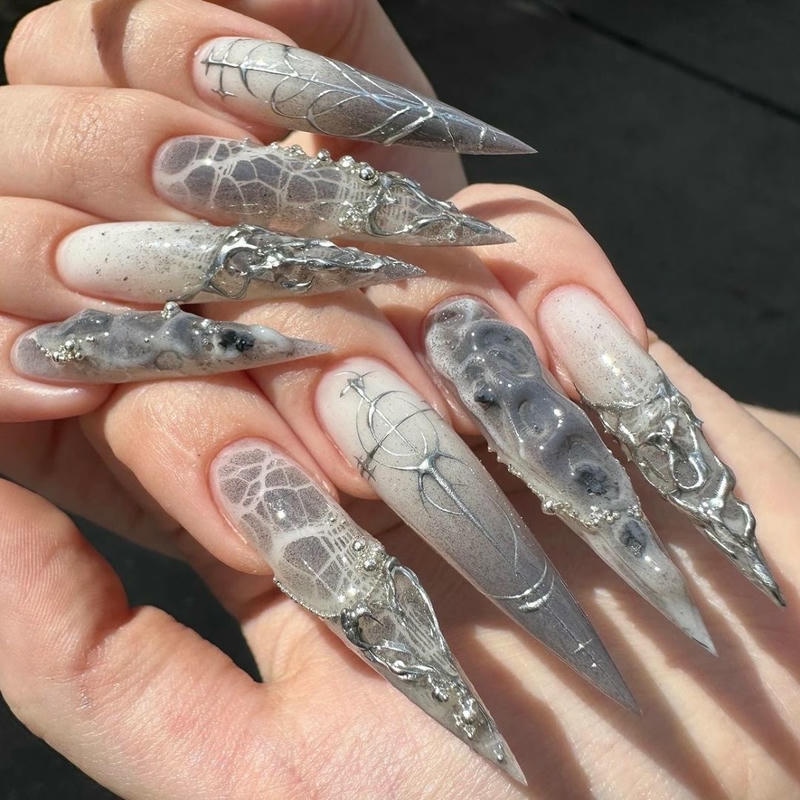 nail màu xám thạch trắng