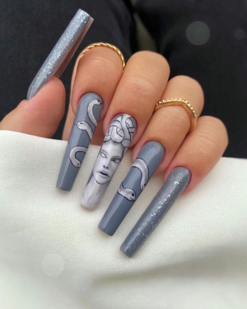 nail màu xám xanh