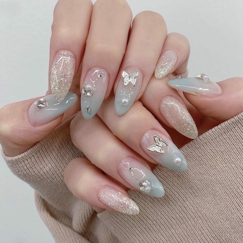 nail móng nhọn tròn đính bướm