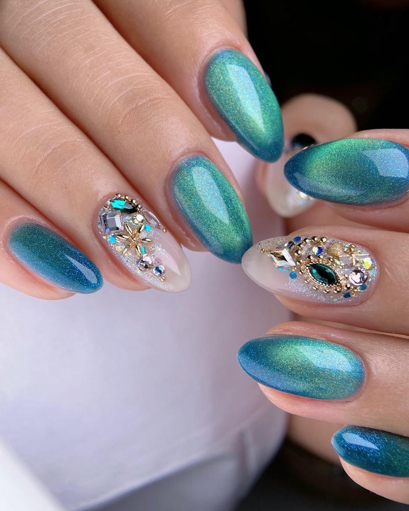 nail móng nhọn tròn mắt mèo ngọc lam