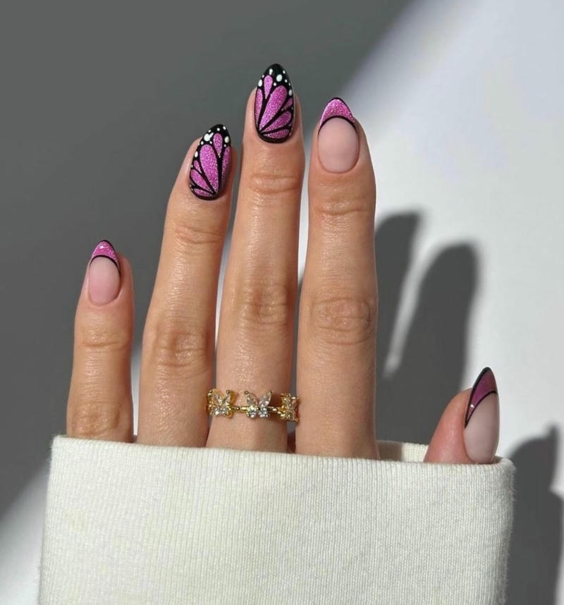 nail móng nhọn tròn màu đen tím