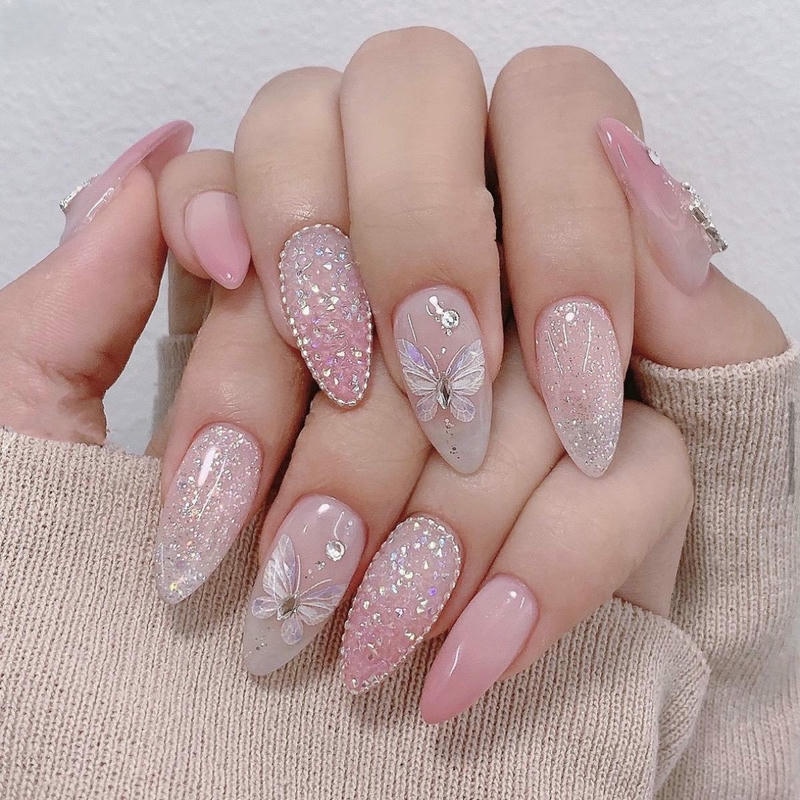 nail móng nhọn tròn nhũ