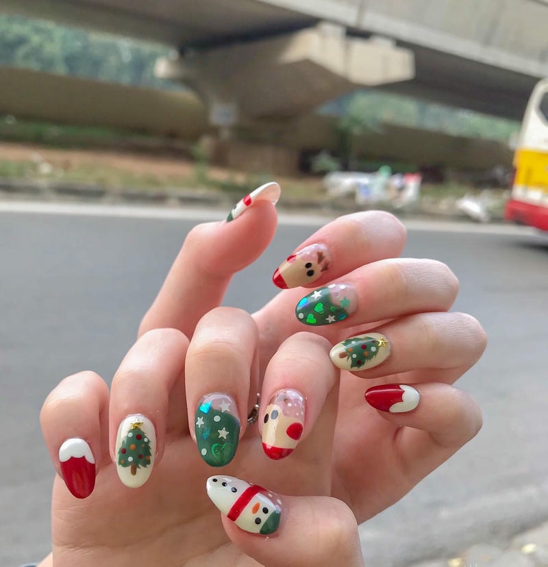 nail nhiều màu noel