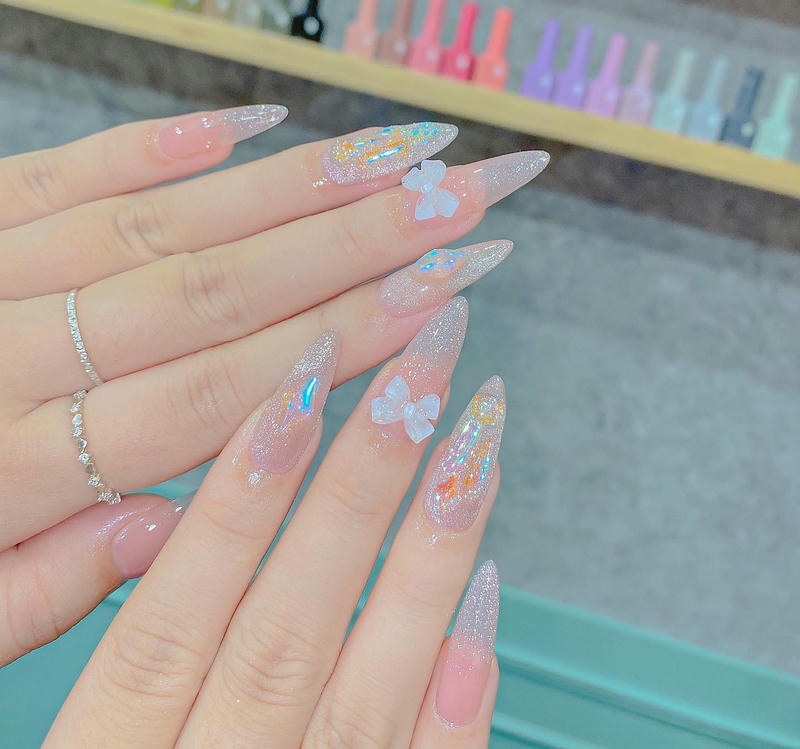nail nhũ đính nơ ẩn xà cừ