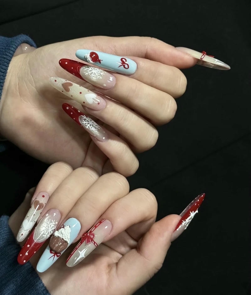 nail noel cho móng tay dài