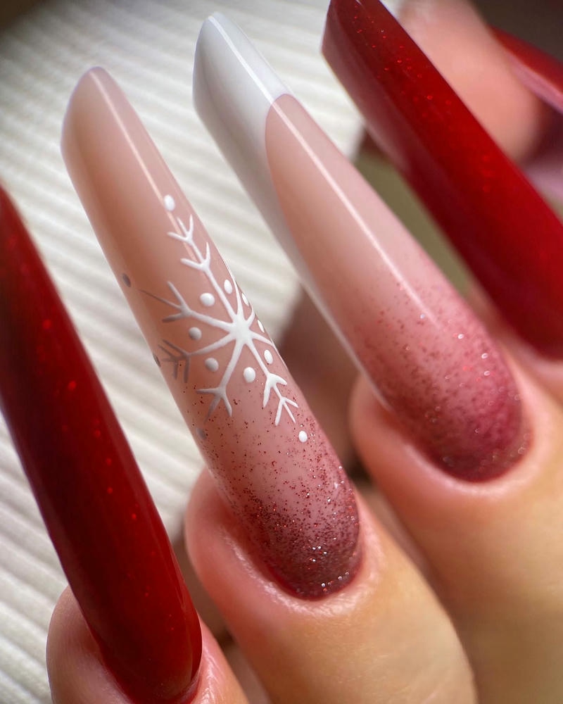 nail noel nhũ đỏ
