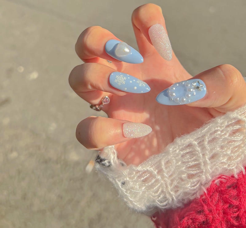 nail pastel màu xanh