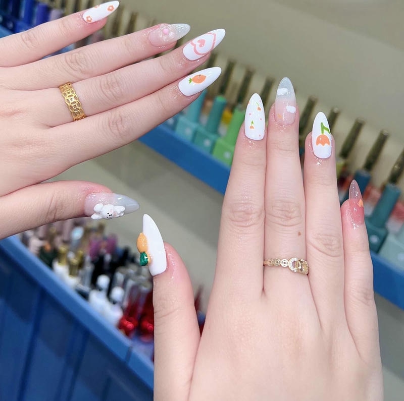nail pastel vẽ chú thỏ