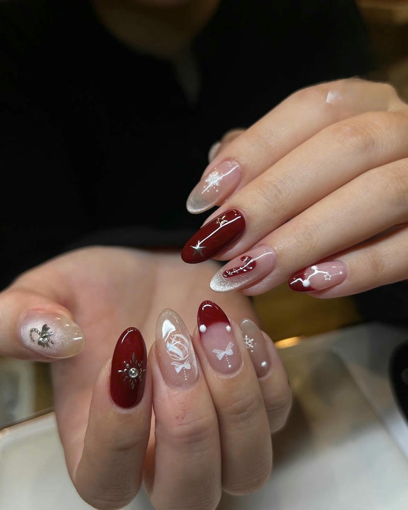 nail tết đỏ đậm