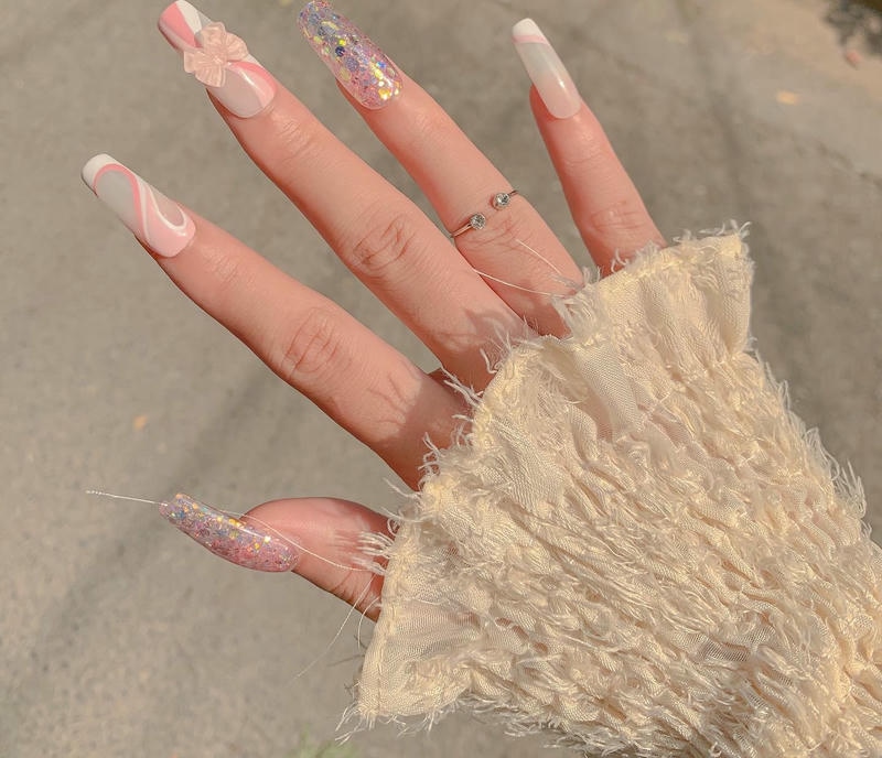 nail tiểu thư gắn nơ đẹp