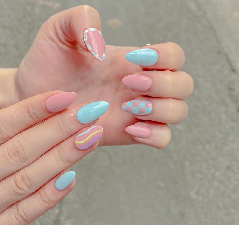 nail tiểu thư kẻ caro