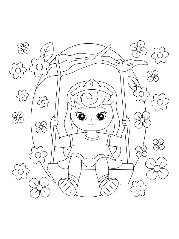 tô màu tranh xích đu trong vườn cây xanh