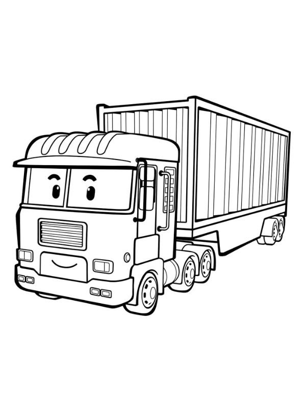 tô màu xe container đang chạy trên đường