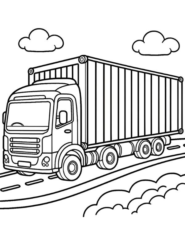 tranh đen trắng xe container để bé tô màu
