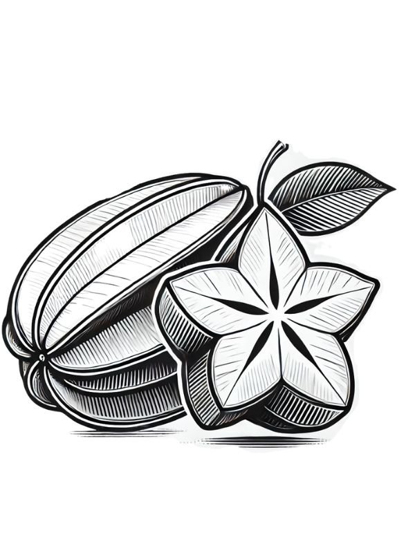 tranh tô màu quả khế năm cánh đặc trưng