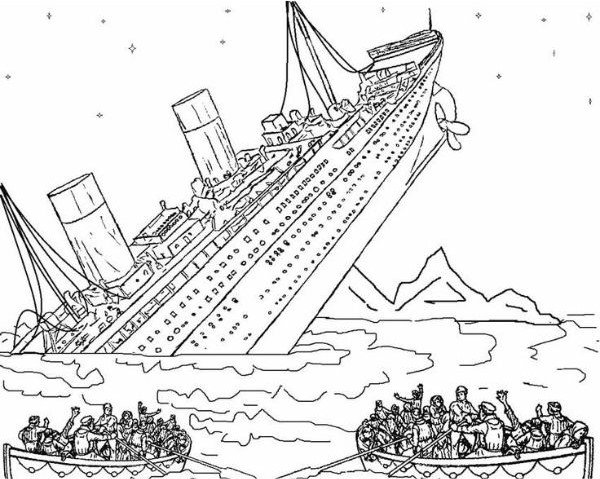 tranh vẽ tàu titanic đen trắng để tô màu