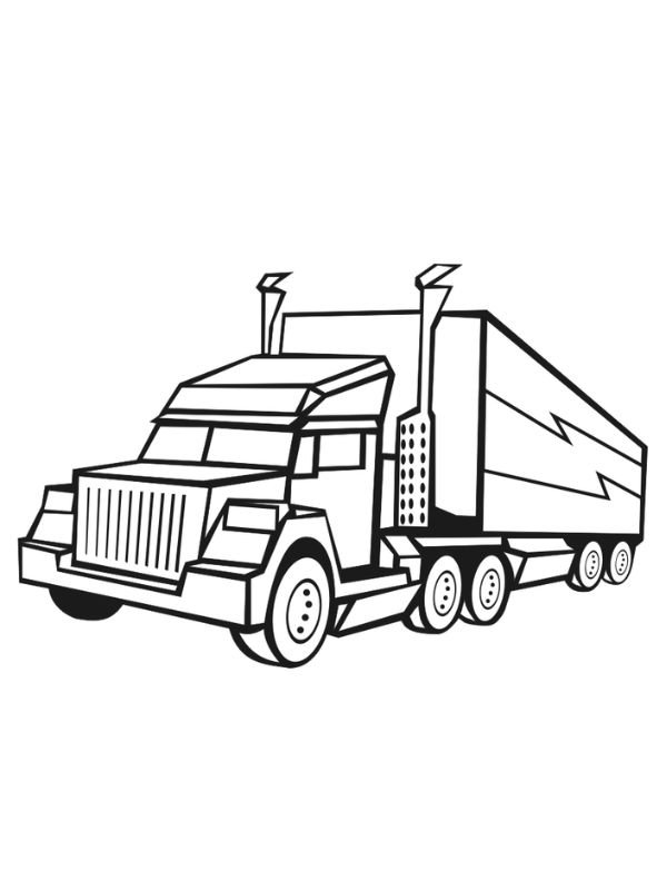 tranh vẽ xe container đen trắng để tô màu
